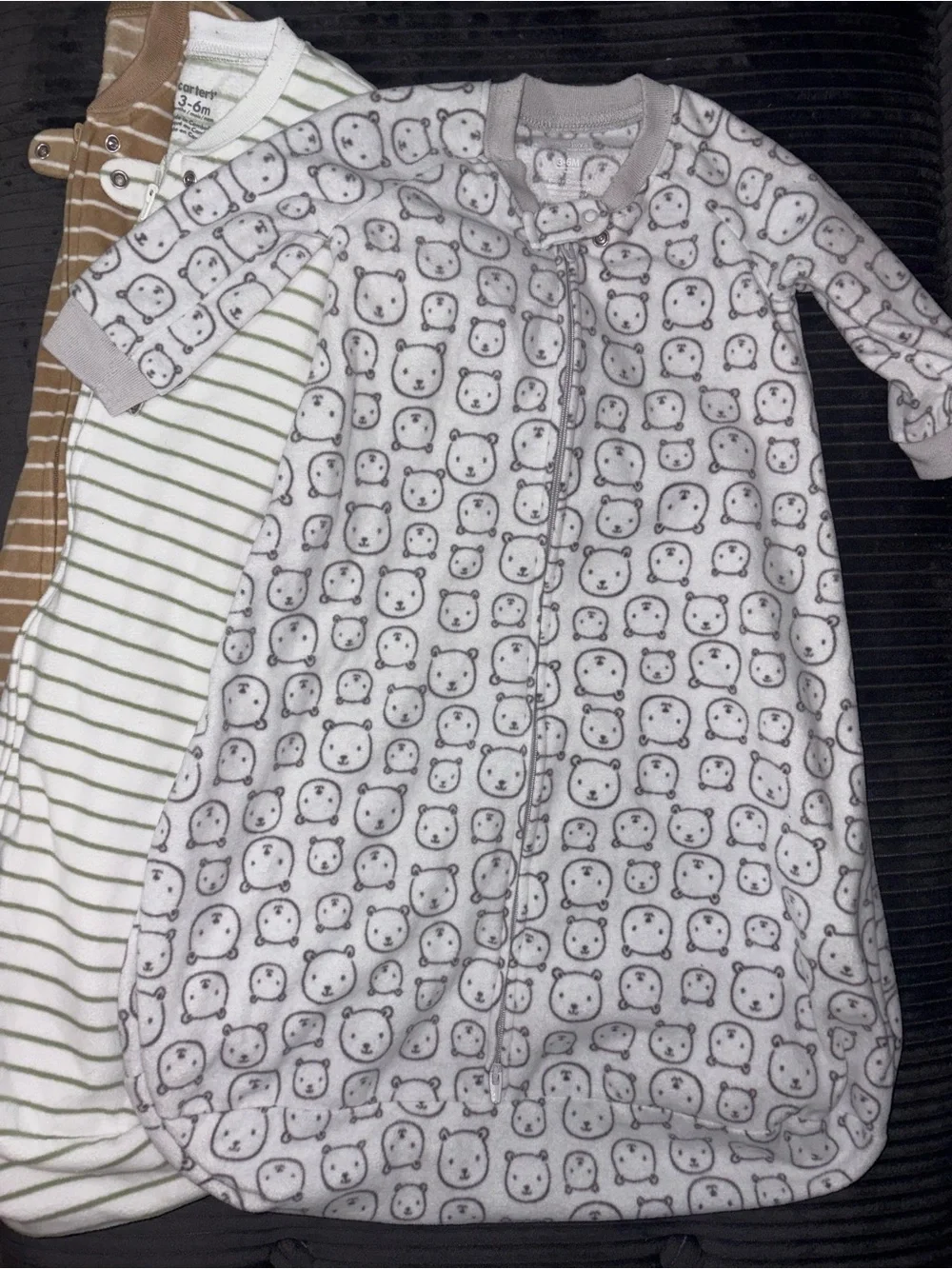 Carter's Baby Sleep Sacks - Brown, White with Green Stripes, Gray Bear Print